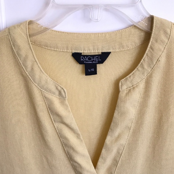 RACHEL ROY Short Sleeve Blouse V-Neck Tunic Top Yellow Women’s Size Large - Picture 2 of 16